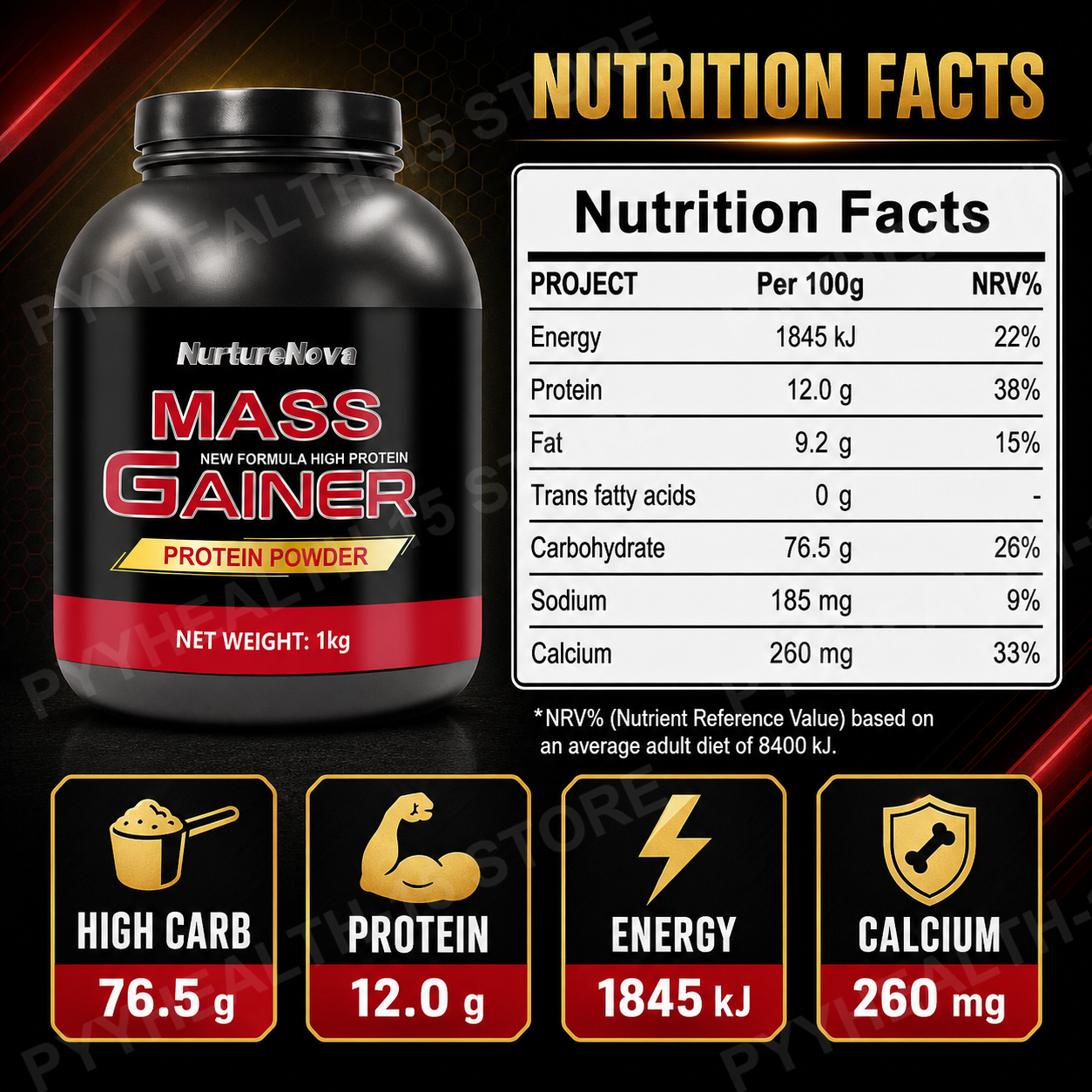 Mass Gainer Protein Powder 1kg - Fitness With Nutrition 评论和价格